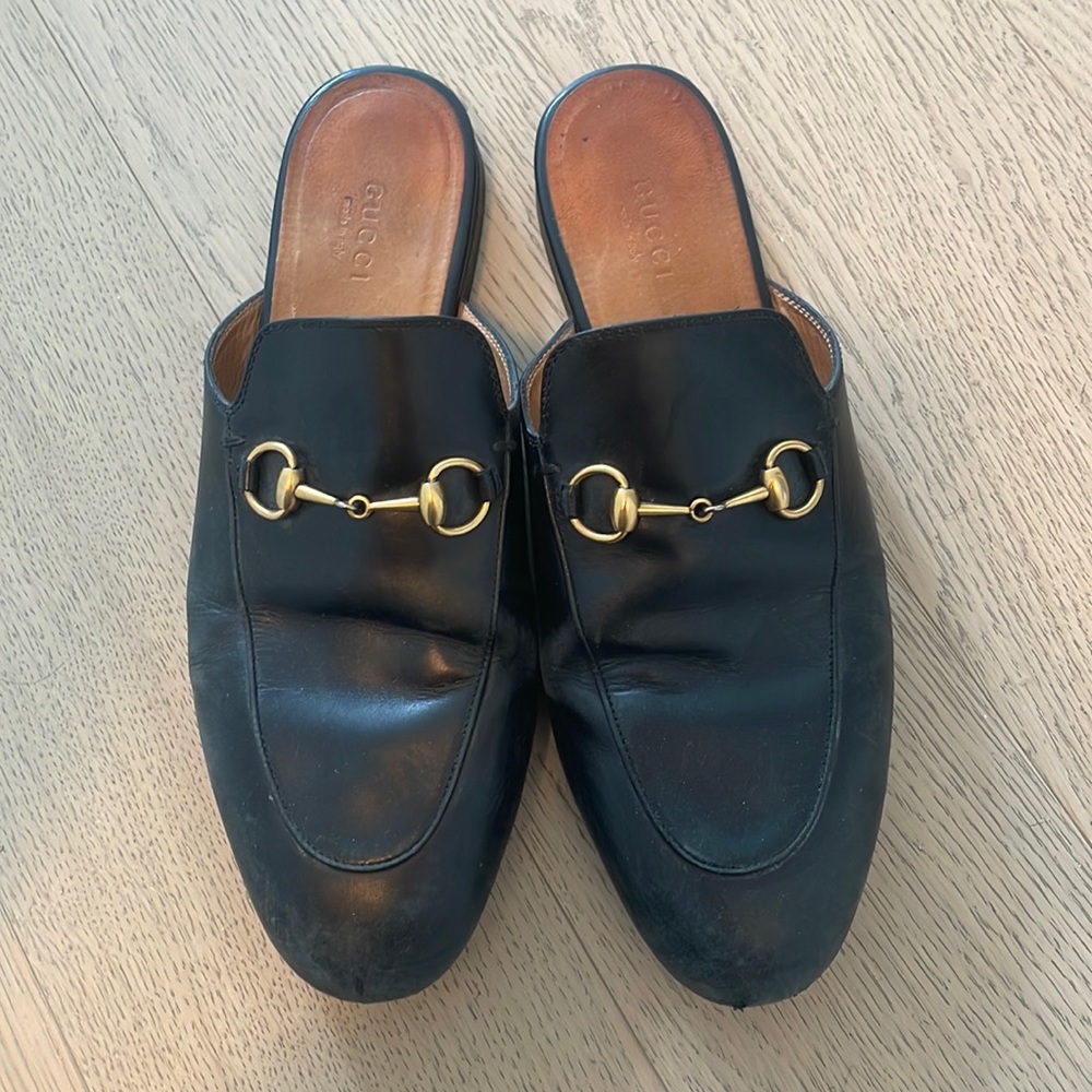 GUCCI black Princetown leather loafer slipper size 38.5